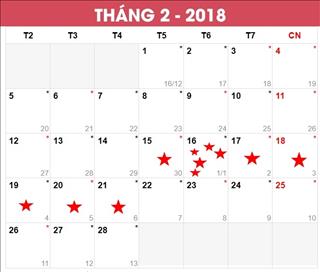Lịch nghỉ Tết Âm lịch năm 2018: Tết Nguyên Đán được nghỉ 07 ngày