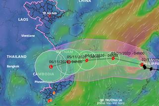 Thông tin bão số 10 sáng 2-11: Hướng vào đất liền khu vực Đà Nẵng - Phú Yên