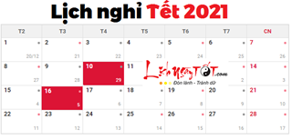Lịch nghỉ Tết 2021 chính thức: Tết dương lịch 1 ngày, Tết Nguyên Đán 7 ngày
