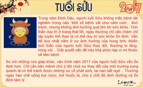 Tử vi sức khỏe năm 2017 của người tuổi Sửu