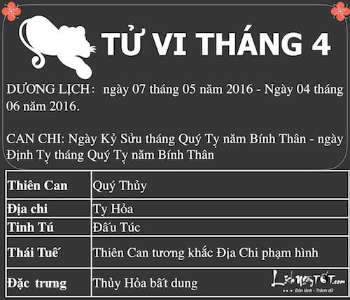 Xem tử vi tháng Tư âm lịch năm Bính Thân của người tuổi Dần