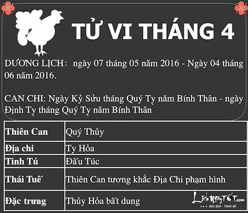 Xem tử vi tháng Tư âm lịch năm Bính Thân của người tuổi Dậu