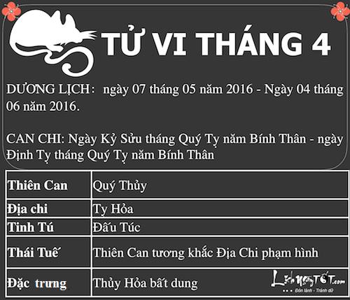 Xem tử vi tháng Tư âm lịch năm Bính Thân của người tuổi Tý