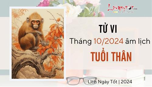 Tử vi tháng 10/2024 tuổi Thân âm lịch: Tiền bạc tăng tiến bù đắp cho những nỗ lực không ngừng nghỉ